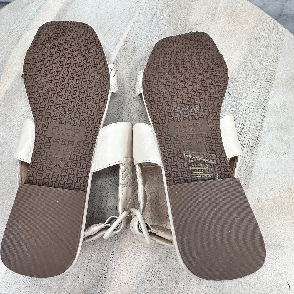 ALME Women’s Leather Braided White Flat Sandals Size 10/40 Made in Brazil - Picture 9 of 10